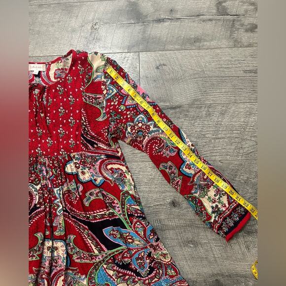 Altar’d State- Mini Tunic Dress- 3/4th sleeve- red blue - small- spring dress - Picture 7 of 9